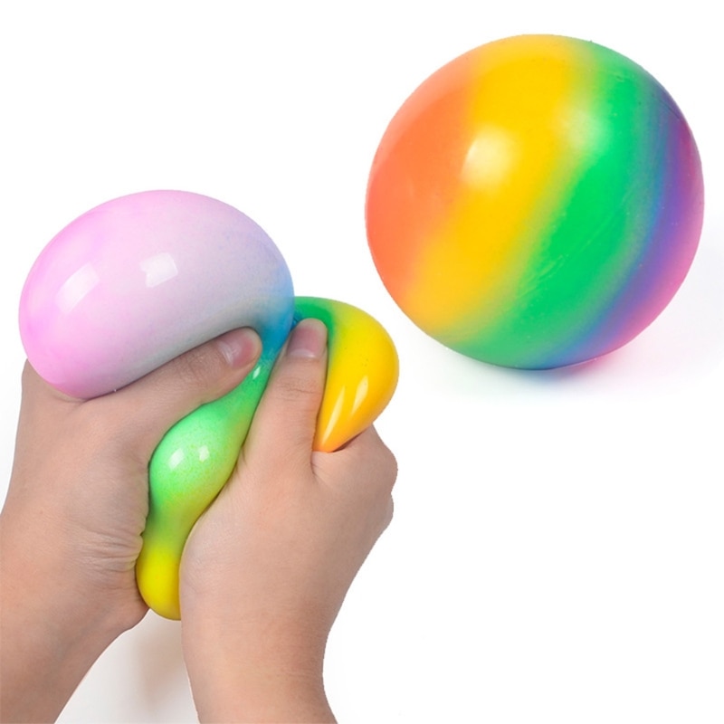 Colorful Rainbow Stress Balls Soft Foam TPR Squeeze Squishy Stress Relief Balls Toys for Kids Children