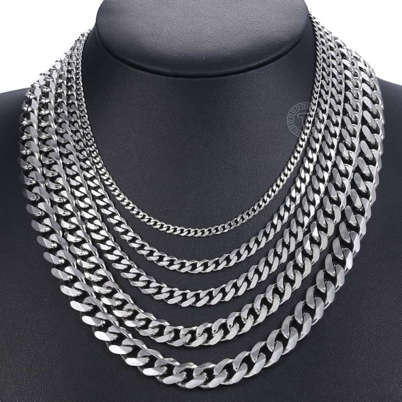 Curb Cuban Mens Necklace Chain Gold Black Silver Color Stainless Steel Necklaces for Men Fashion Jewelry 3/5/7/9/11mm DKNM07