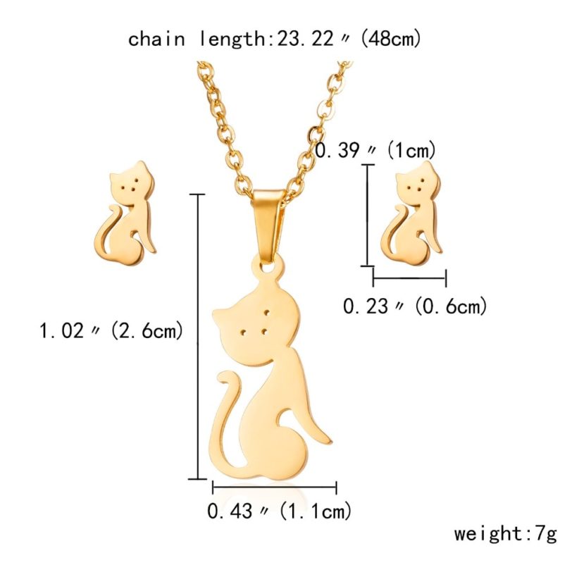 Cute Cat Butterfly Jewelry Set Stainless Steel Animal Infinity 8 Stars Heart Pendant Necklace Earrings Set Best Friends Gift - Image 2