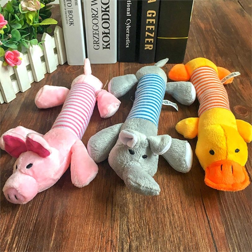 Cute Pet Dog Cat Plush Squeak Dog Toy Interesting Fleece Durable Chewing Pet Molar Toy Suitable For All Pets Elephant Duck Pig