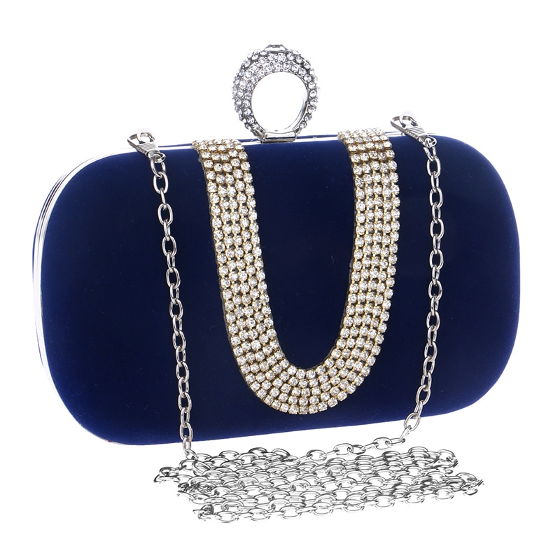 DIOMO Evening Bags Elegant Ladies Luxury U shaped Diamond Clutch Purse Wedding Party Women Chain Ring