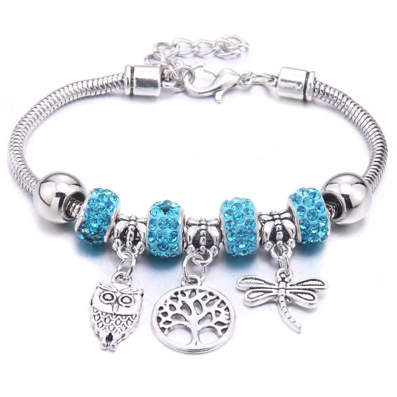 Dropshipping dragonfly owl Shape Crystal Charm Bracelets Beads Bracelet Women DIY Beads Brand Bracelets & Bangles Jewelry Gift - Image 2