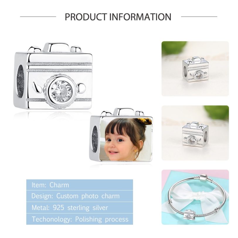 ELESHE Personalized Custom Photo 925 Sterling Silver Camera Charms Beads Fit Original Bracelet Necklace DIY Jewelry Gift - Image 2