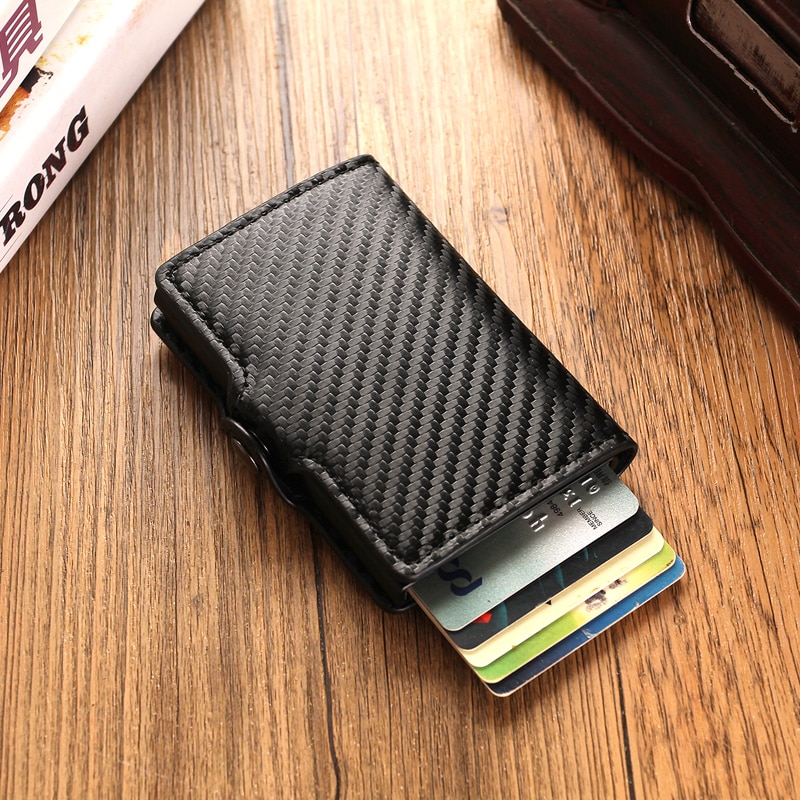 Engraving Carbon Fiber Credit Card Holder Men Wallet Case Rfid Blocking Pop Up Cardholder Aluminium Metal