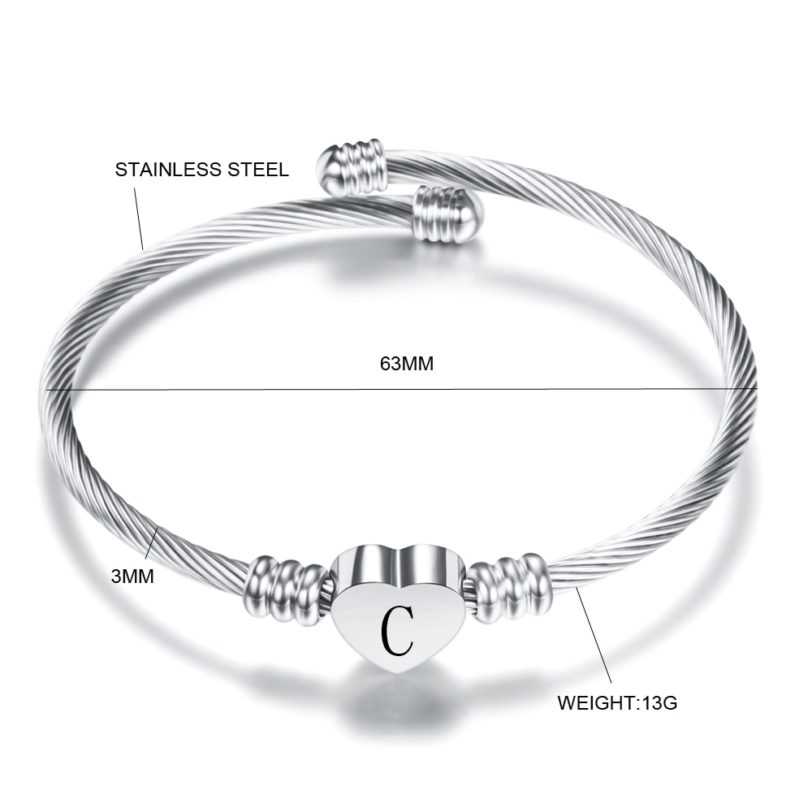 Fashion Heart Charm Bangle With Initial Alphabet Letter Engrave High Quality Women Jewelry Cuff Bangles Wholesale For Party Gift - Image 2