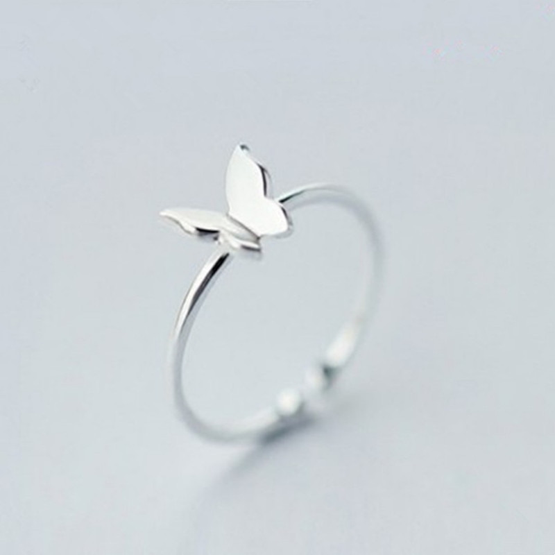 Fashion Minimalist Silver Color Open Rings For Women Personality Small Fresh Butterfly Adjustable Finger Ring Girl