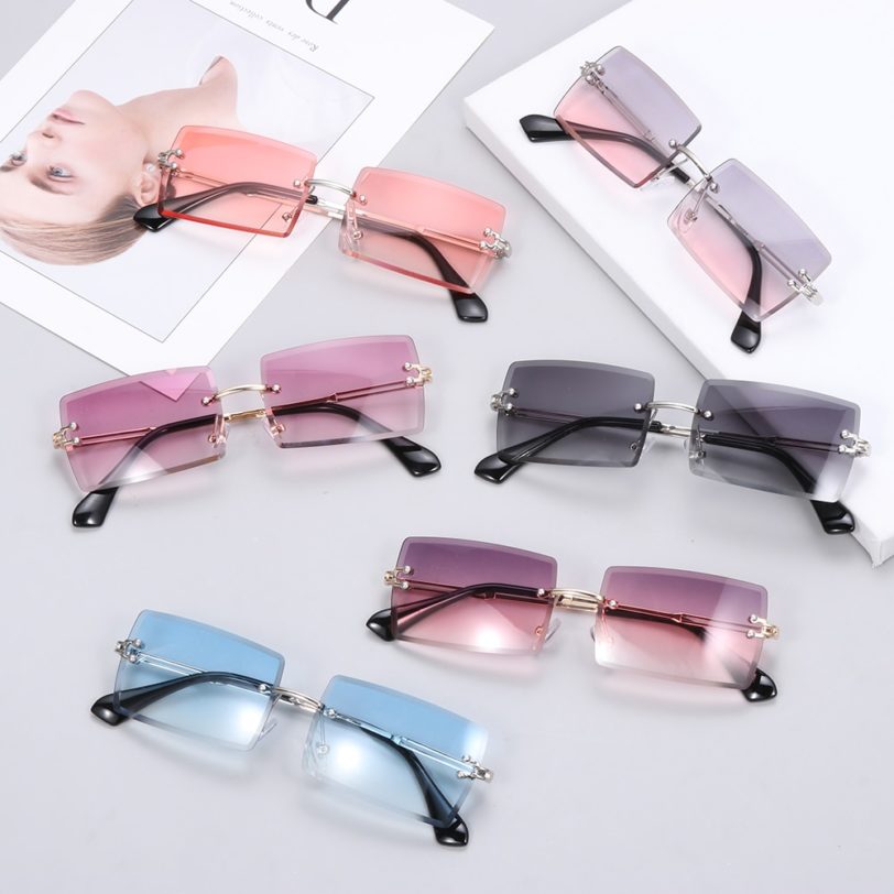 Fashion Small Rectangle Sunglasses Summer UV400 Eyewear 2021 Newest Trendy Women Men Rimless Cycling Retro Sun Glasses Shades - Image 2