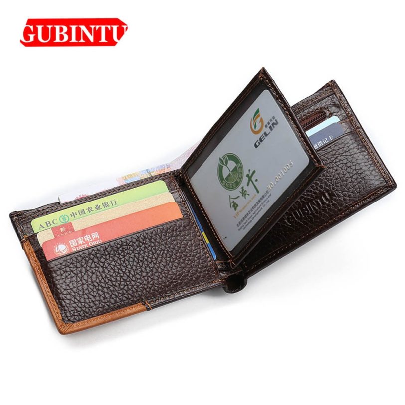 GUBINTU Men Wallets Genuine Cow Leather Short Design Card Holder Passcard Pocket Men Purse High Quality Brand Male wallet - Image 2