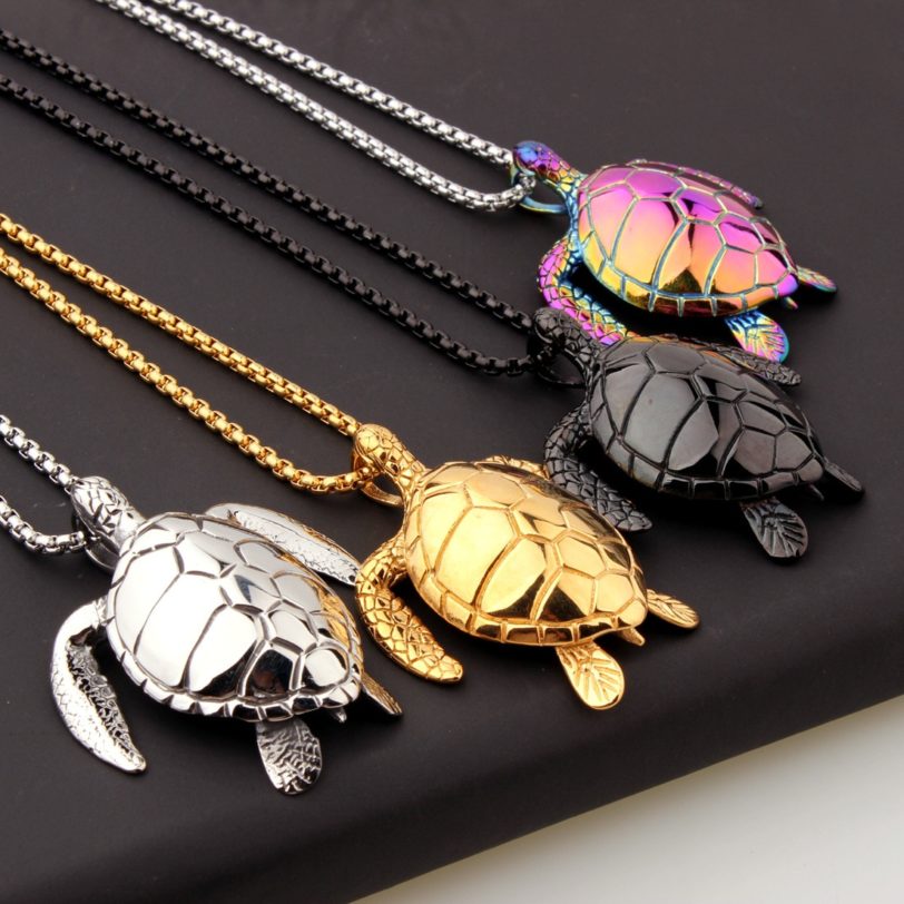 GUCY Fashion Hip Hop Style Sea Turtle Animal Pendant Stainless Steel Punk Necklace For Men Jewelry