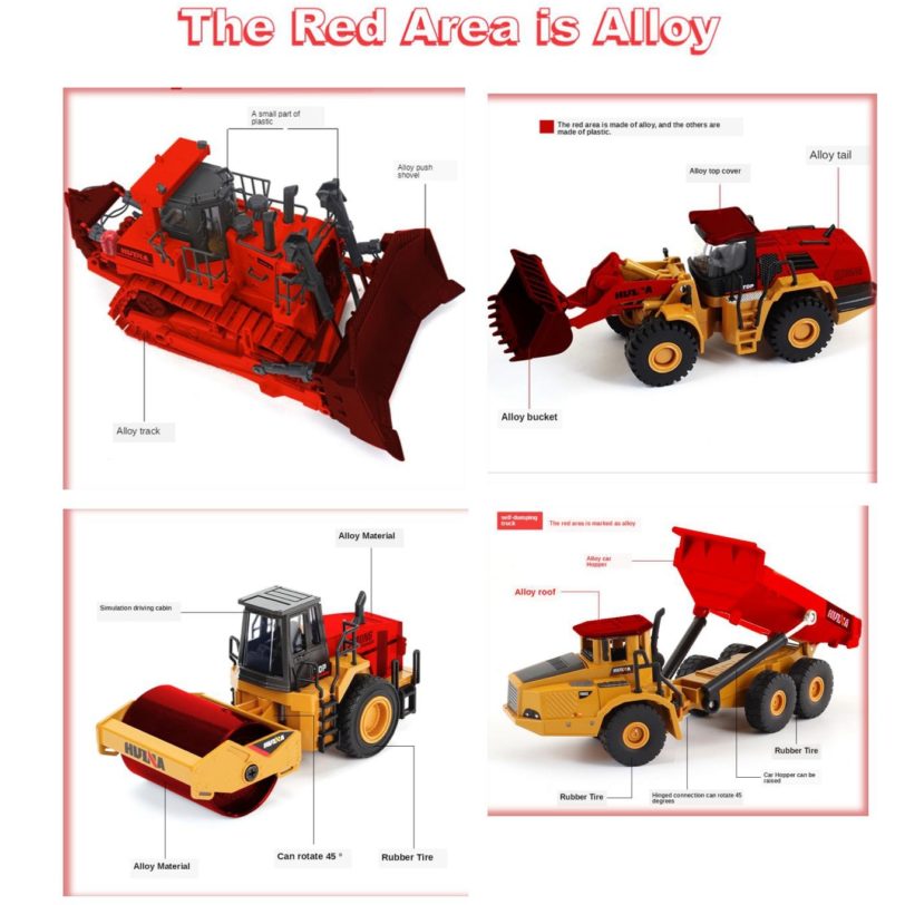 HUINA Alloy Diecast Excavator 1:50 Engineering Construction Model Bulldozer Metal Truck for Boys Birthday Gift Toy Cars - Image 3