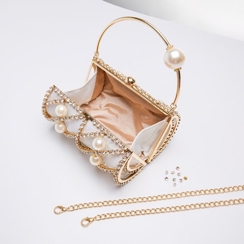 Hollow Out Diamonds Evening Clutch Bag Women 2020 New Chic Small Barrel Shaped Metal Cage Handbag Round Rhinestone Purse Wedding - Image 4