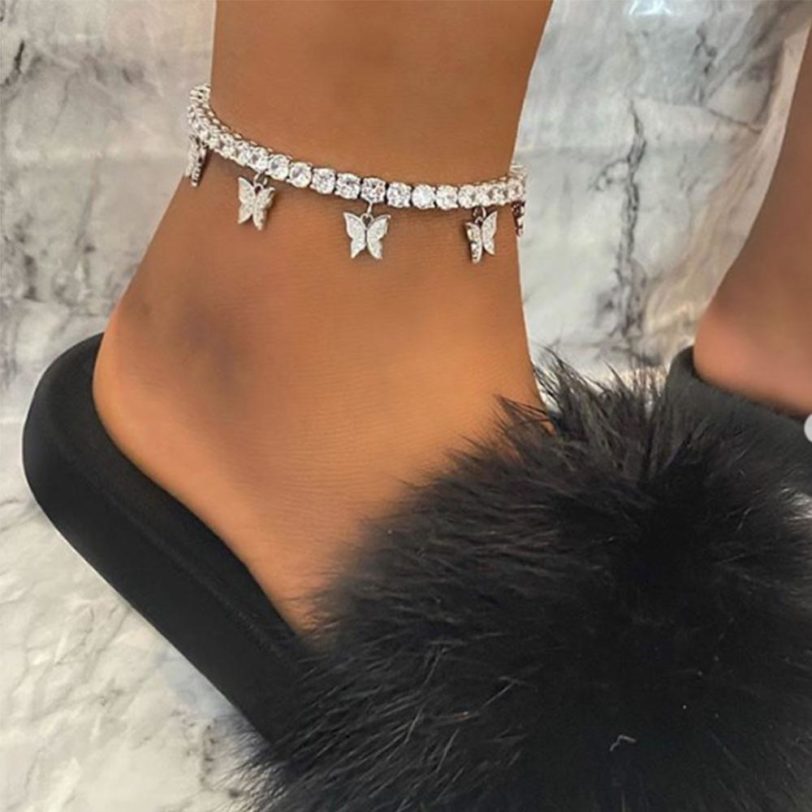 INS Fashion Butterfly anklet Rhinestone Tennis Chain Foot Chain Jewelry for Women Summer Beach Anklet Butterfly Barefoot Chain - Image 3