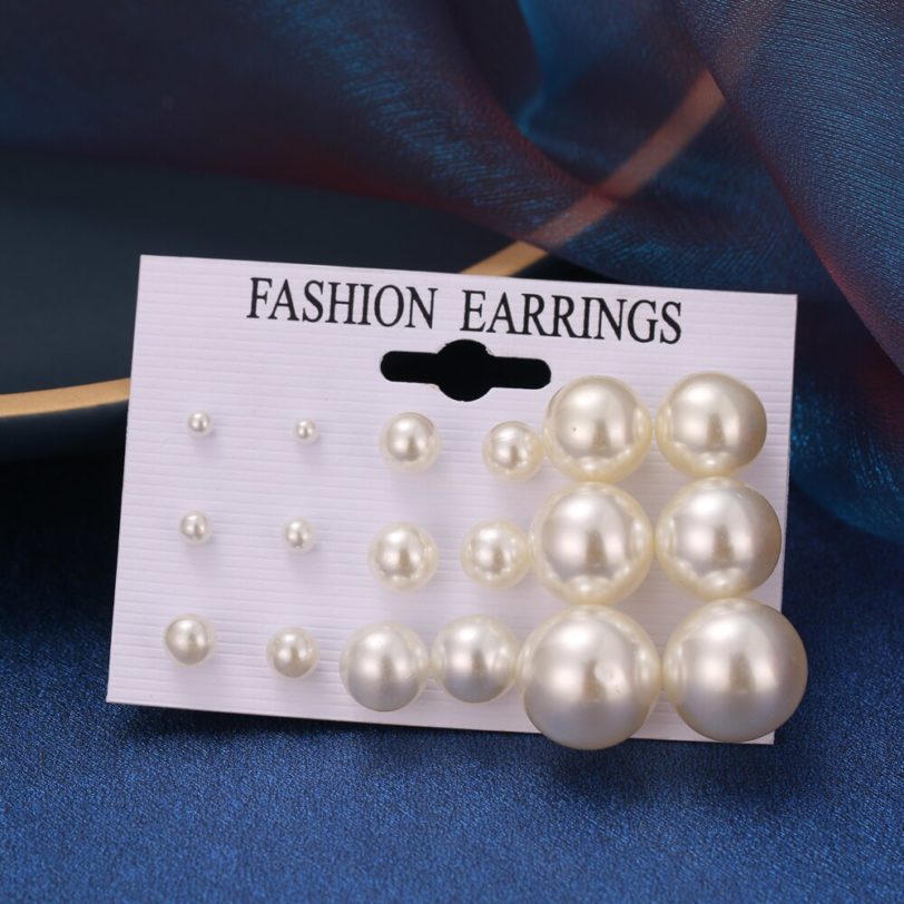 IPARAM 2021 Fashion Oversized Pearl Earrings Set Korean Black White Beige Pearl Earrings Statement Women Wedding Jewelry Gifts - Image 4