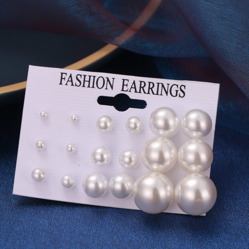 IPARAM 2021 Fashion Oversized Pearl Earrings Set Korean Black White Beige Pearl Earrings Statement Women Wedding Jewelry Gifts - Image 6