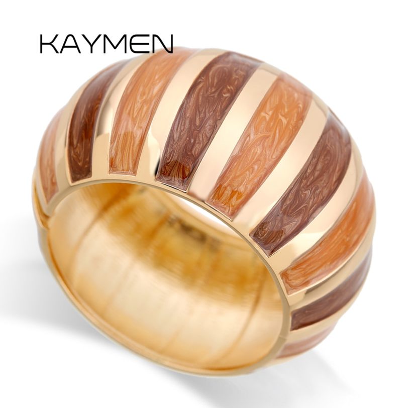 KAYMEN New Big Statement Cuff Bangle Fashion Enamel Bracelet For Wome Girls Multicolor Gorgeous Gold Plated Bangle Jewelry - Image 2