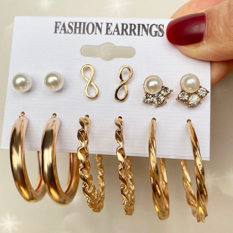 KISS WIFE Vintage Geometric Gold Metal Earrings Set For Women Punk Pearl Dangle Drop Earrings 2021 Trend Set of Earrings Jewelry - Image 3