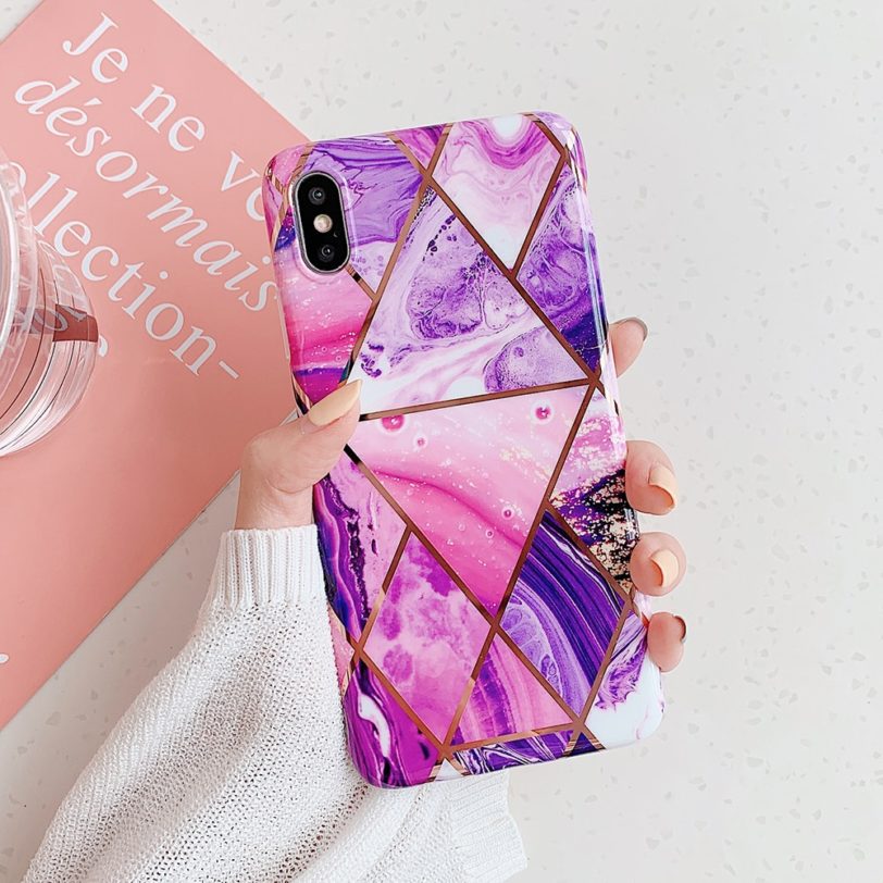 LOVECOM Plating Geometric Phone Case For iPhone 12 Mini 11 Pro Max XR XS Max 7 8 Plus X Soft IMD Marble Phone Back Cover Cases - Image 6