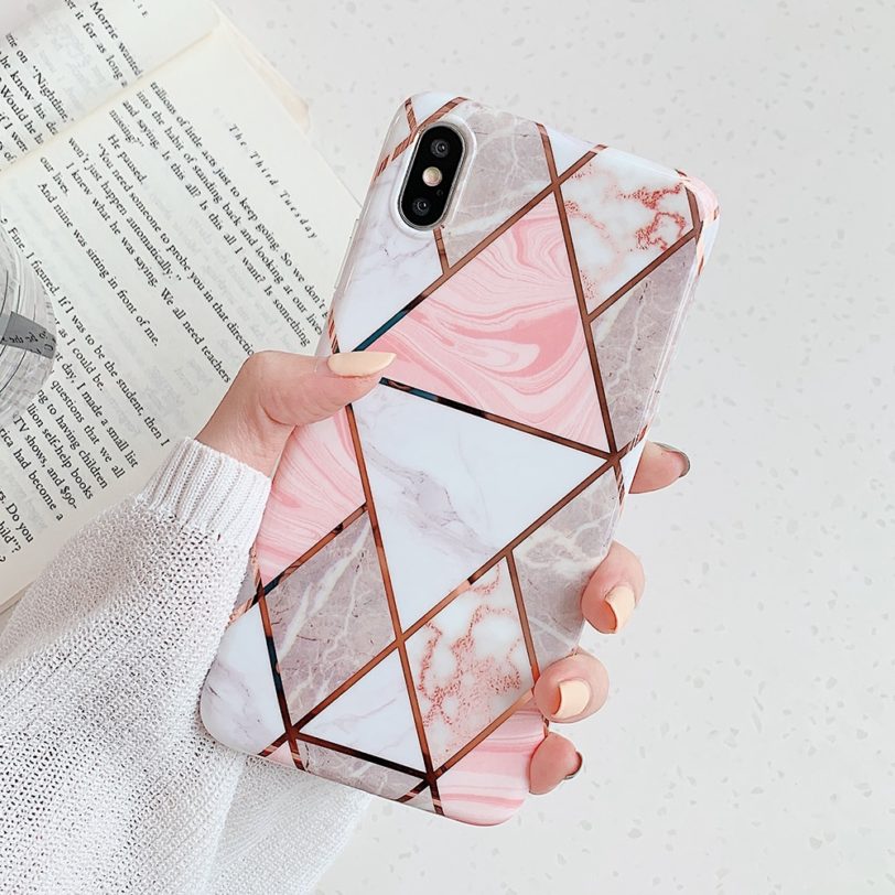 LOVECOM Plating Geometric Phone Case For iPhone 12 Mini 11 Pro Max XR XS Max 7 8 Plus X Soft IMD Marble Phone Back Cover Cases - Image 2