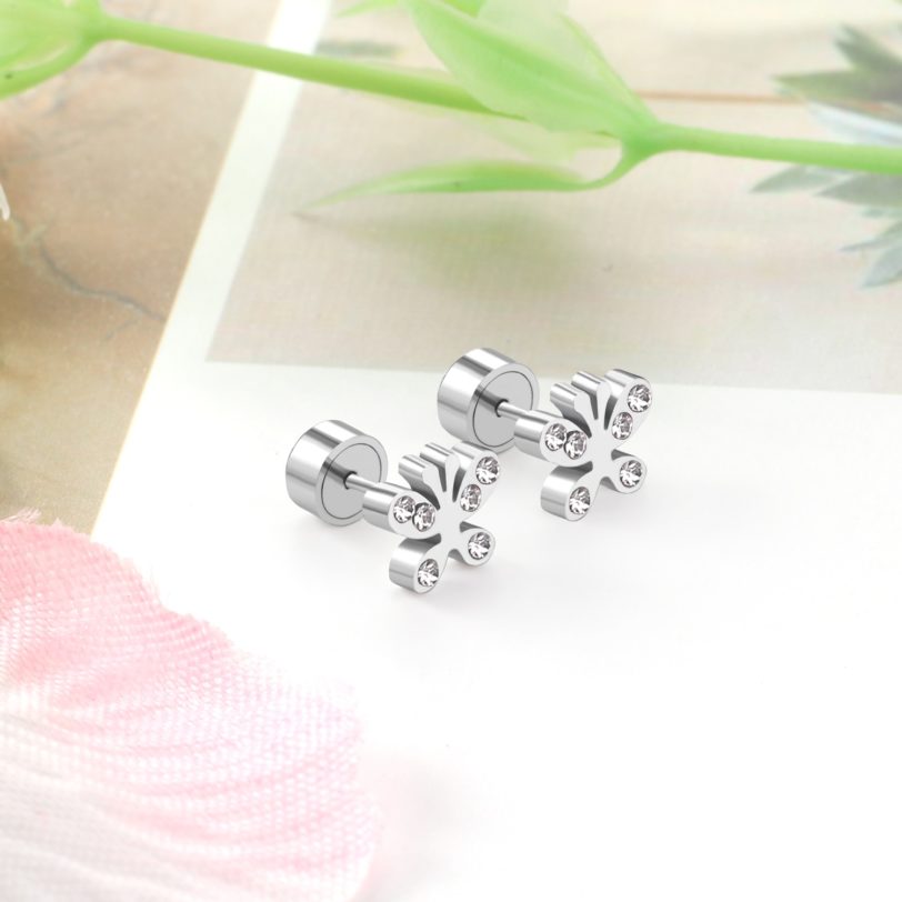 LUXUSTEEL Butterfly Earrings Stainless Steel Anit-allery Cubic Zirconia Plus Back Stud Earring Silver Color Baby Girl Earrings - Image 2