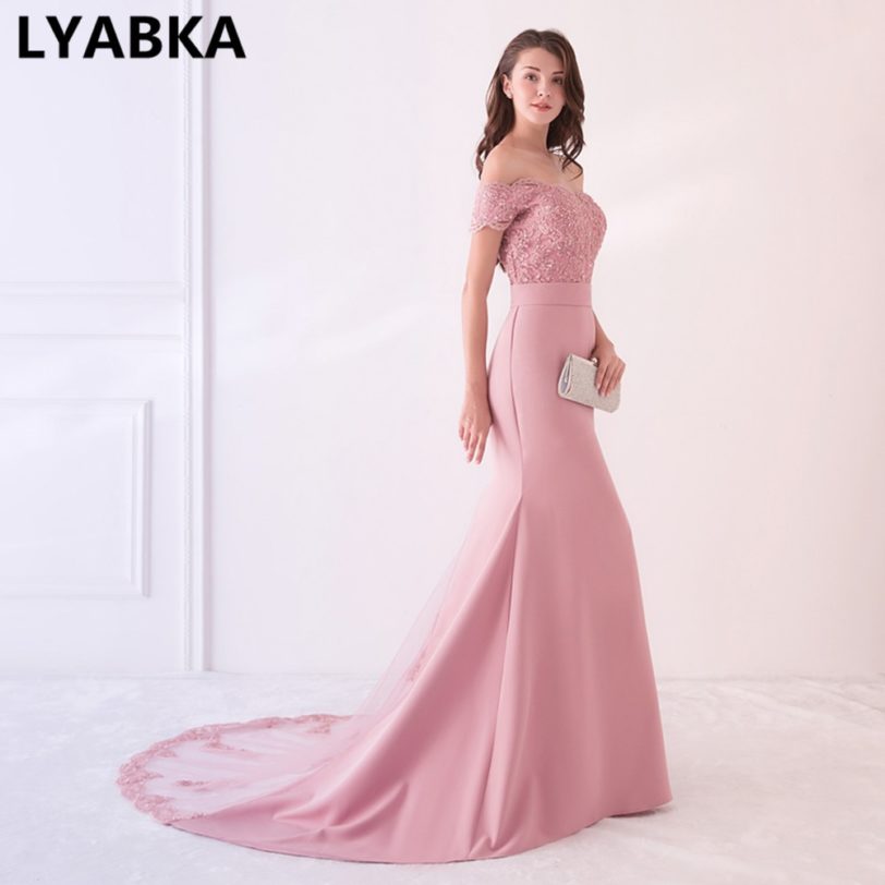 LYABKA Robe De Soiree Mermaid Pink Long Evening Dress Party Elegant Vestido De Festa Long Prom Gown 2021 With Belt - Image 3