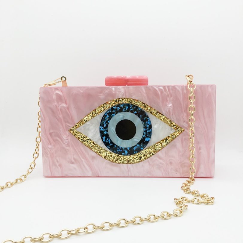 Lady Wallet Luxury Evil Eyes Evening Bag Acrylic Retro Handbag Party Patchwork Beauty Cute Pink Shoulder Bag Casual Clutch Purse - Image 2