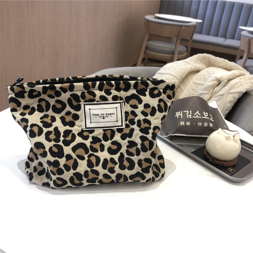 Large Women Leopard Cosmetic Bag Canvas Waterproof Zipper Make Up Bag Travel Washing Makeup Organizer Beauty Case - Image 2