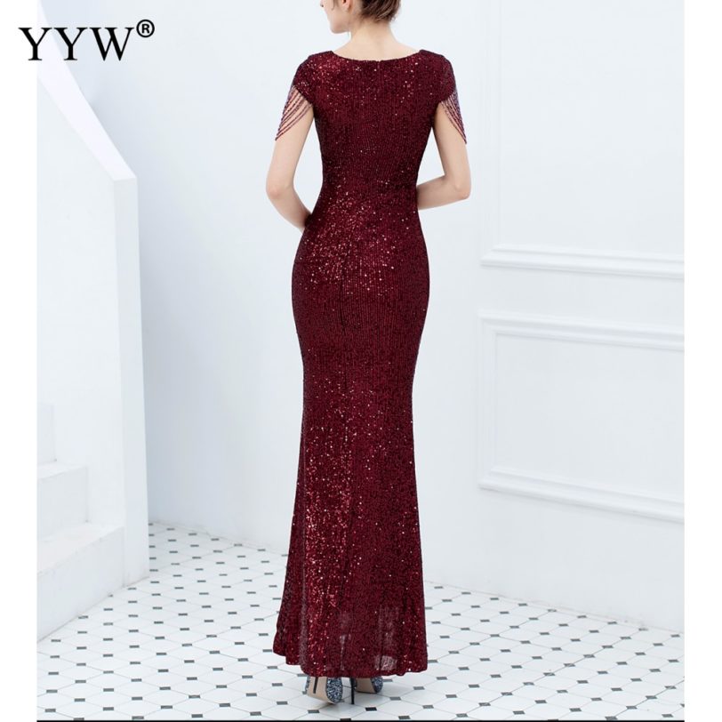 Luxury Sequined Women Evening Dress V Neck Short Sleeve Mermaid Party Gowns Short Sleeve Sexy Robe Femme Elegant Formal Dresses - Image 2