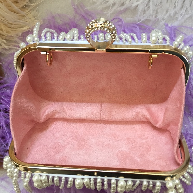 Luxy Moon Ladies Pink Handbag Pearl Clutch Bag Luxury Design Women Wedding Purse Feather Shoulder Messenger 1