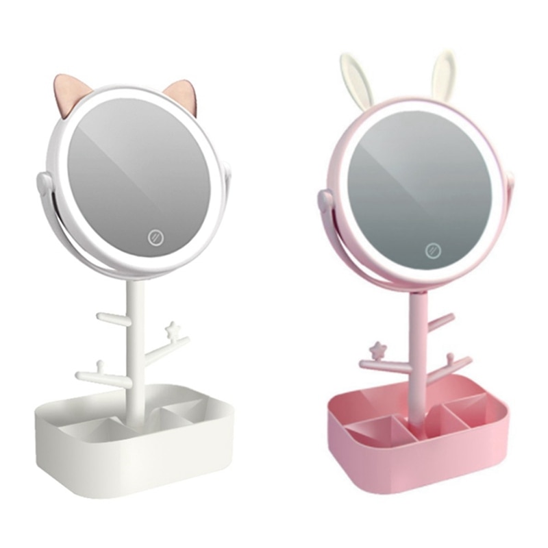 Makeup Mirror Desk Lamp 3 in 1 USB Charging Lighted Makeup Vanity Mirror Desk Lamp Storage