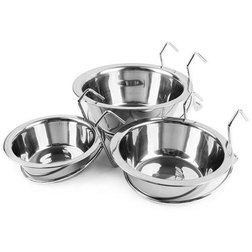 Metal Dog Pet Bowl Cage Crate Non Slip Hanging Food Dish Water Feeder with Hook dog accessories suministros para perros