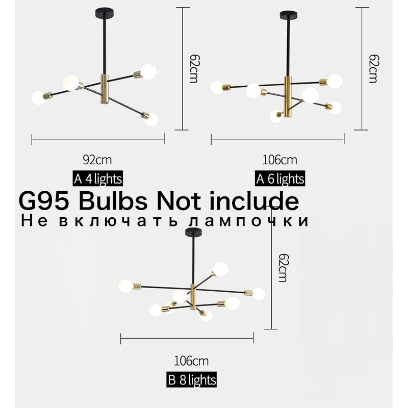 Modern Nordic Sputnik Black Chandeliers LED Lamp Home Lighting Indoor Fixtures Pendant Ceiling Not Included Bulbs 1