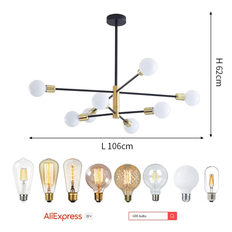 Modern Nordic Sputnik Black Chandeliers LED Lamp Home Lighting Indoor Fixtures Pendant Ceiling Not Included Bulbs 2