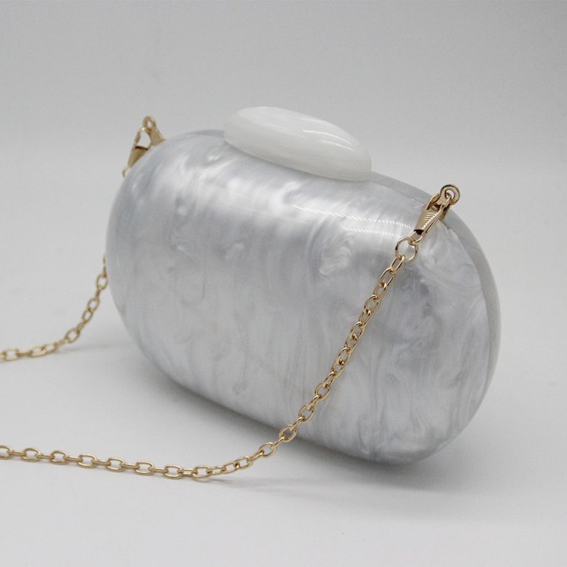 New Brand Fashion Wallet Women Acrylic Cute Round Marble White Pearl Party Evening Bags Luxury Prom Handbags Casual Solid Clutch - Image 6