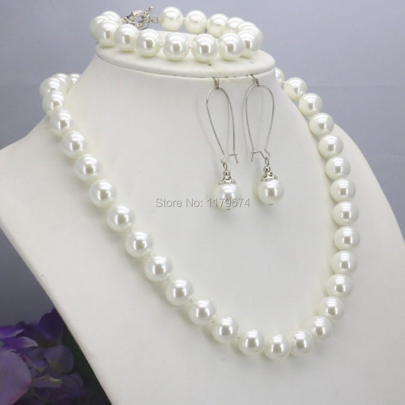 New arrival Christmas Gifts Women Girls 10mm White Round Shell Pearl Beads Necklace Bracelet Earrings Sets Jewelry Making Design - Image 2