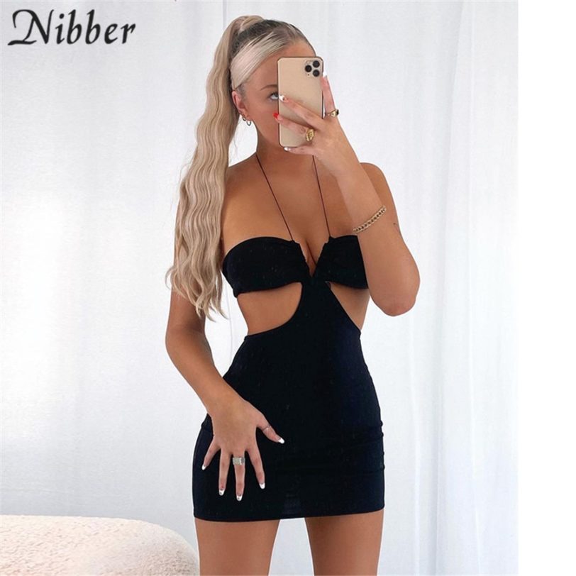 Nibber Summer Solid Color White Halter Neck Lace U Wrap Dress For Women Clothing Low cut 2