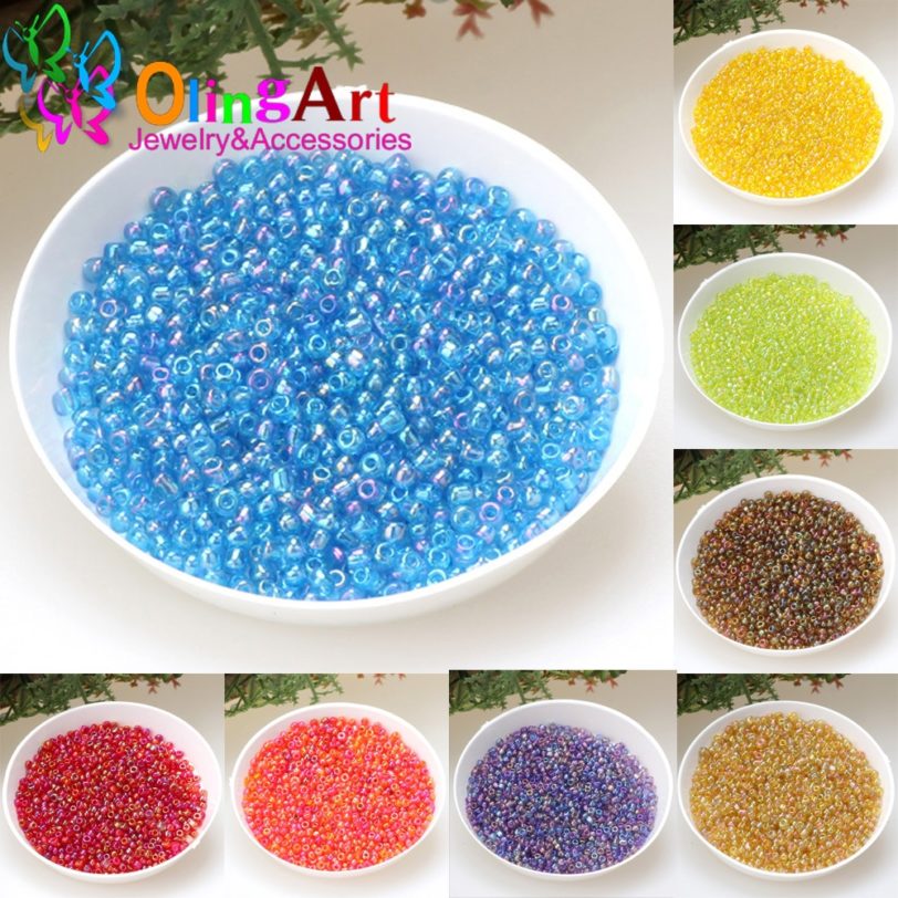 Olingart 2mm/4mm Multicolor Charm Glass Seed Beads DIY Bracelet Necklace For Jewelry Making Spacer Handmade Accessories