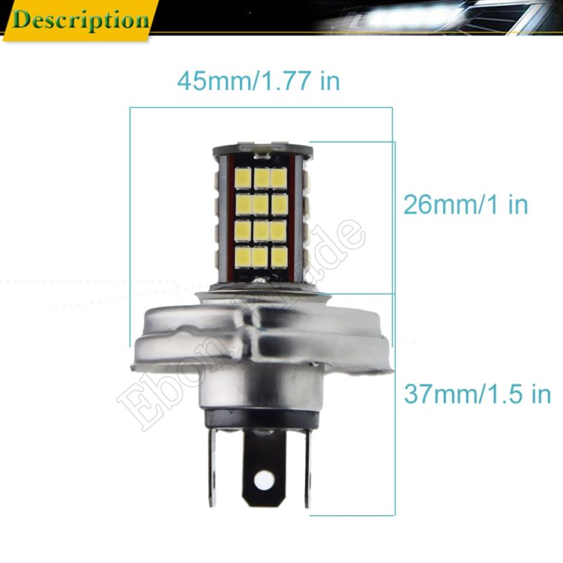 P45T White Motorcycle Motorbike Headlight 6V 12V 24V 30V DC Bixenon Beam 56SMD LED Moped Scooter ATV Lamp Bulb Aluminum Light - Image 2