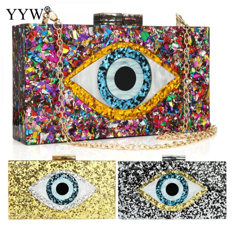 Patchwork Glitter Evil Eye Acrylic Bag PVC Plastic Box Clutches Chain Shouler Bag Travel Evening Handbags Women Crossbody Bags - Image 5