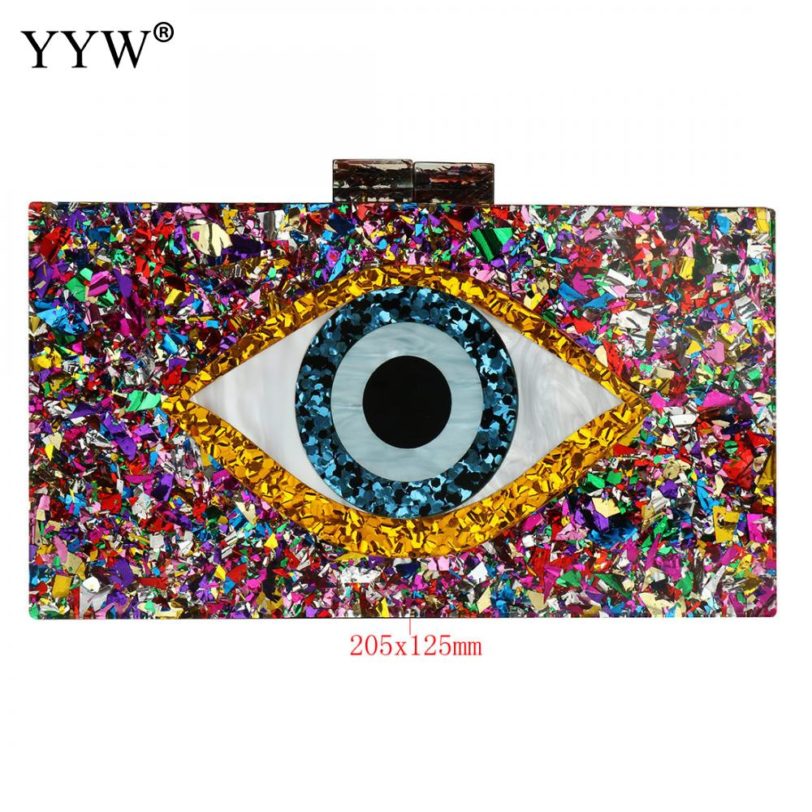 Patchwork Glitter Evil Eye Acrylic Bag PVC Plastic Box Clutches Chain Shouler Bag Travel Evening Handbags Women Crossbody Bags - Image 2