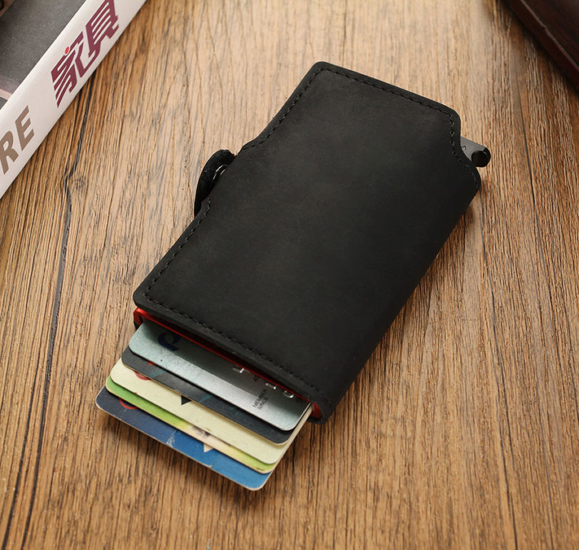 RFID Business Credit Card Holder Men Multifunction Automatic Aluminium Alloy Leather Cards Case Mini Wallet Slim Coin Purse - Image 3