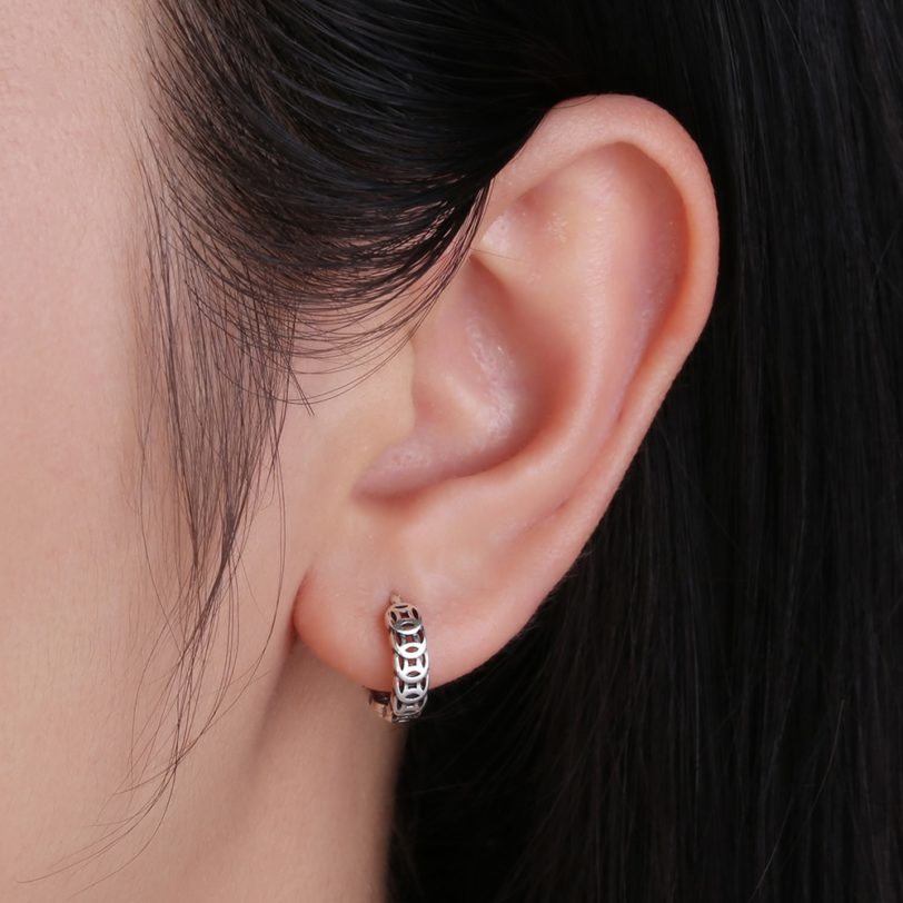 Retro 925 Sterling Silver Small Hollow Out Hoop Earrings for Women Girls Punk 2021 Geometry New Copper Coin Chinese Elements - Image 6