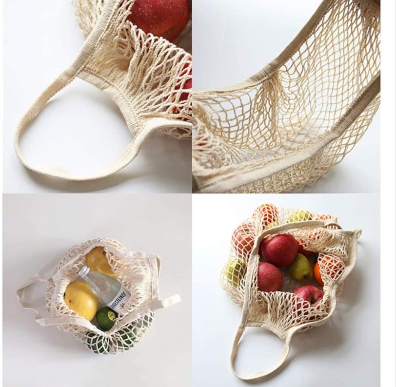Reusable Fruit Vegetable Bag Washable Cotton Mesh Grocery Bags Cotton String Bags Net Shopping Bags Mesh