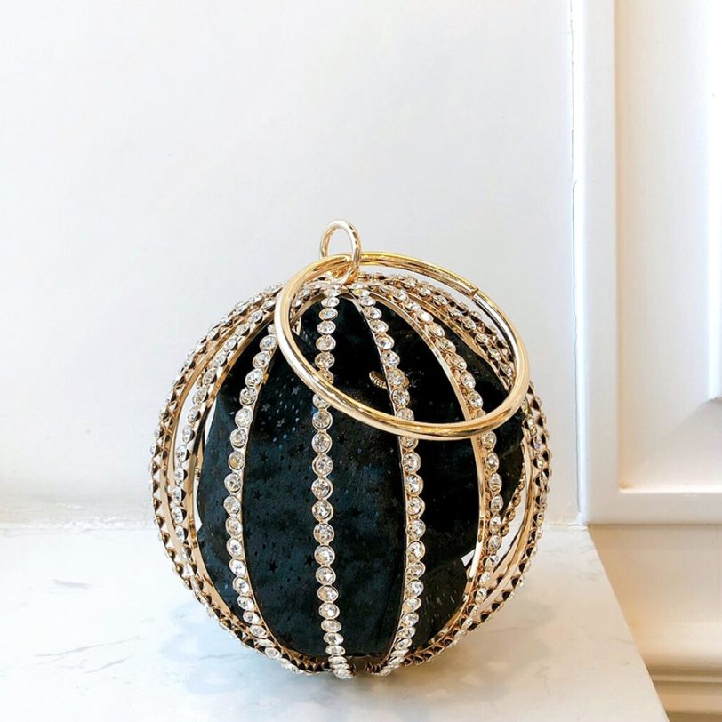 Rhinestone Spherical Cage Evening Clutch Bag Women Hollow Out Bling Alloy Dinner Purse And Handbag Ladies Round Metal Handle New - Image 2