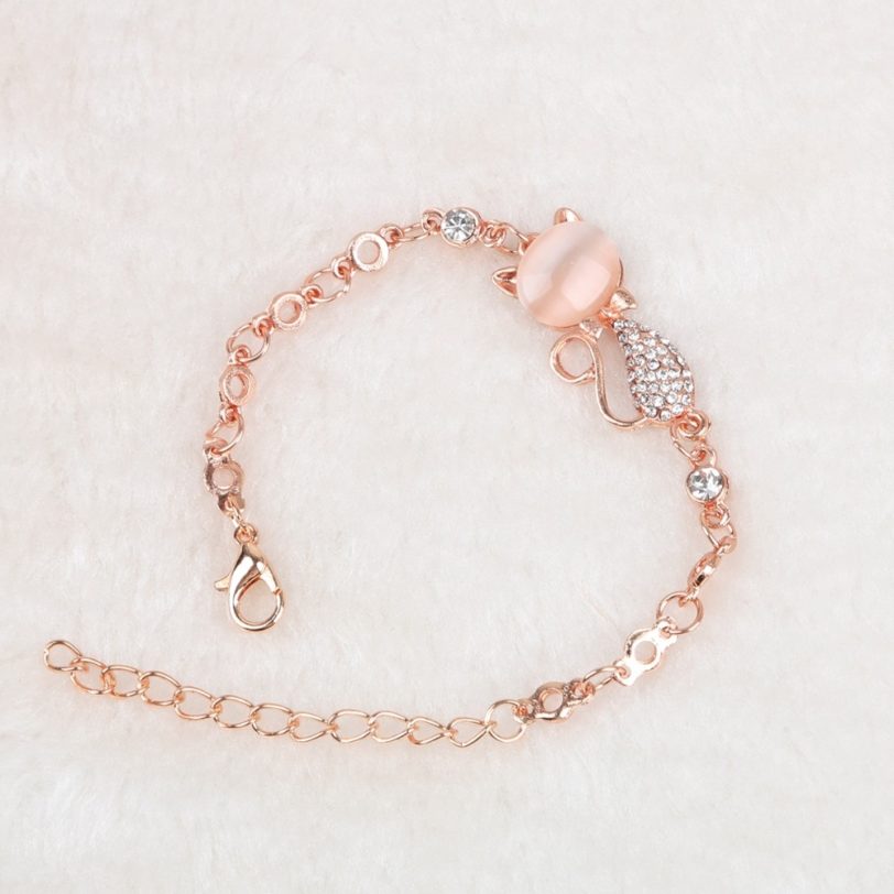 Rose Gold Alloy Lovely Cat Bracelets for Women Femme Children Girl Gift Jewelry Charms Crystal Opals Rhinestone Bangle Chain - Image 3