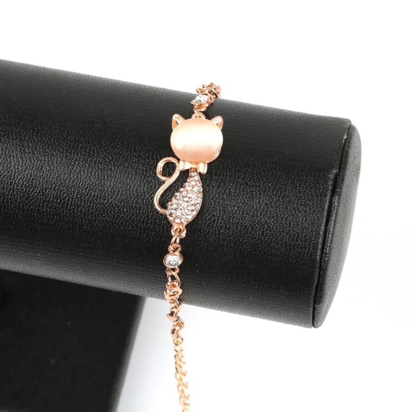 Rose Gold Alloy Lovely Cat Bracelets for Women Femme Children Girl Gift Jewelry Charms Crystal Opals Rhinestone Bangle Chain - Image 4