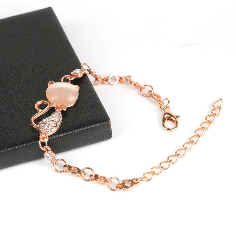 Rose Gold Alloy Lovely Cat Bracelets for Women Femme Children Girl Gift Jewelry Charms Crystal Opals Rhinestone Bangle Chain - Image 5