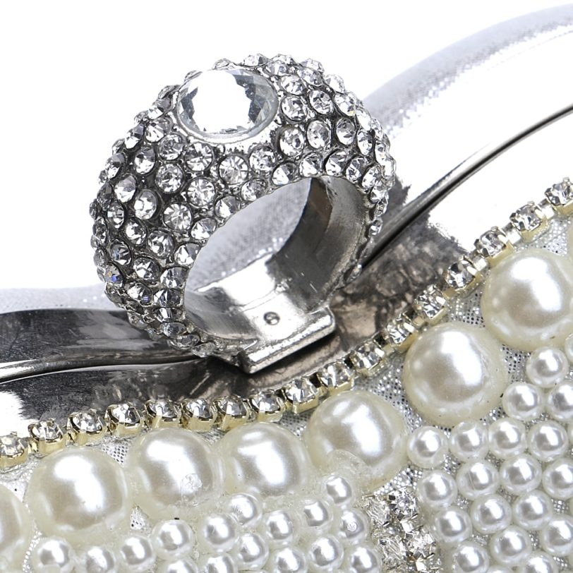 SEKUSA Heart tassel rhinestones women evening bags imitation pearl lady's handle evening bag finger ring diamonds small clutches - Image 2