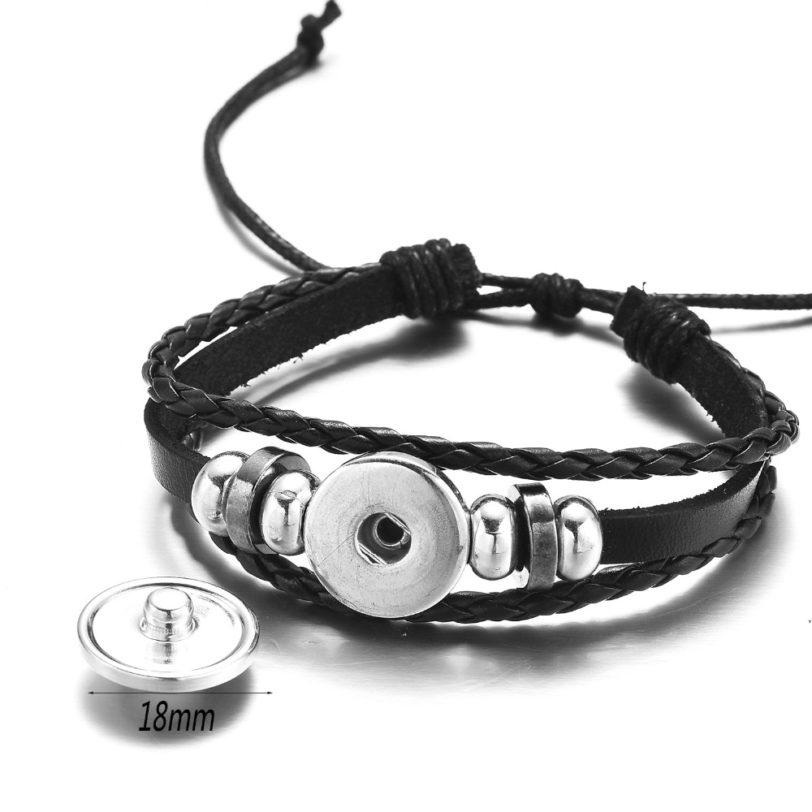 SONGDA 26 Letter A-Z Glass Snap Metal Bead Bracelet ID Name Friendship Black Braided Leather Bracelet Men Women Kids Family Gift - Image 2