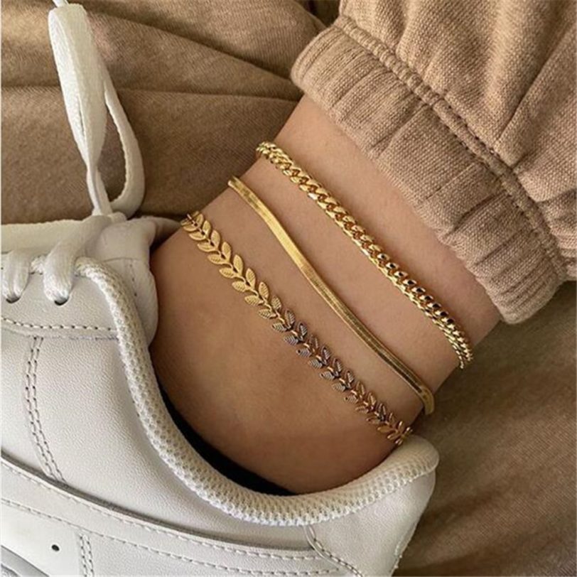 SUMENG 2021 New 3pcs/set Gold Color Simple Chain Anklets For Women Beach Foot Jewelry Leg Chain Ankle Bracelets Accessories - Image 2