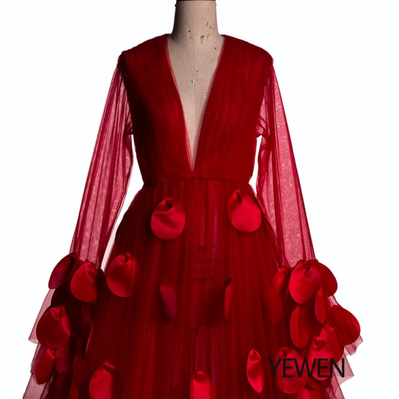 Sexy Red Color Wedding Dress Plus Size 2020 New Arrival Flowers Long Sleeves Boho Beach Color Bridal Gown - Image 5